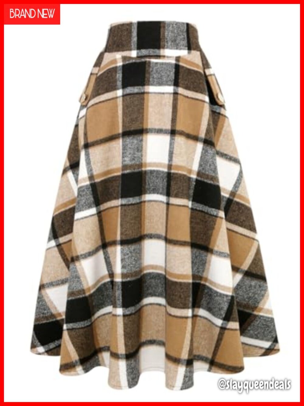 Women Wool Blend Plaid A-Line Maxi Skirt High Waisted Pleated